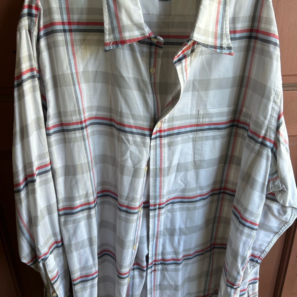 Daniel Cremieux Cream Plaid Button-Down Shirt with Red & Blue Stripes